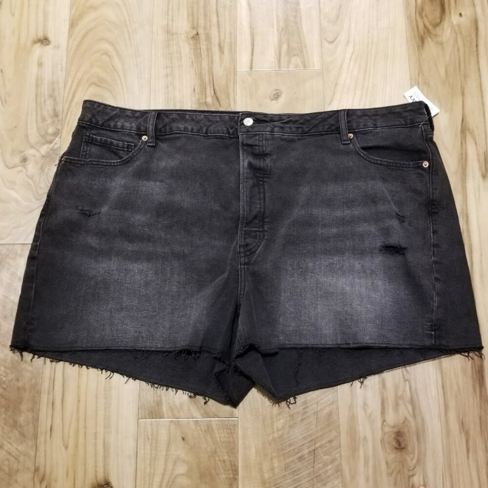 Old Navy High Rise OG Straight Denim Shorts Size 26 Black Destructed Button Fly